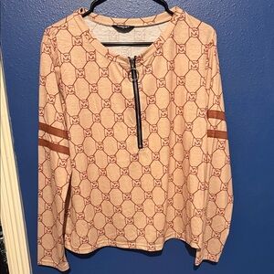 Stylish Beige and Brown Women's Long Sleeve Top